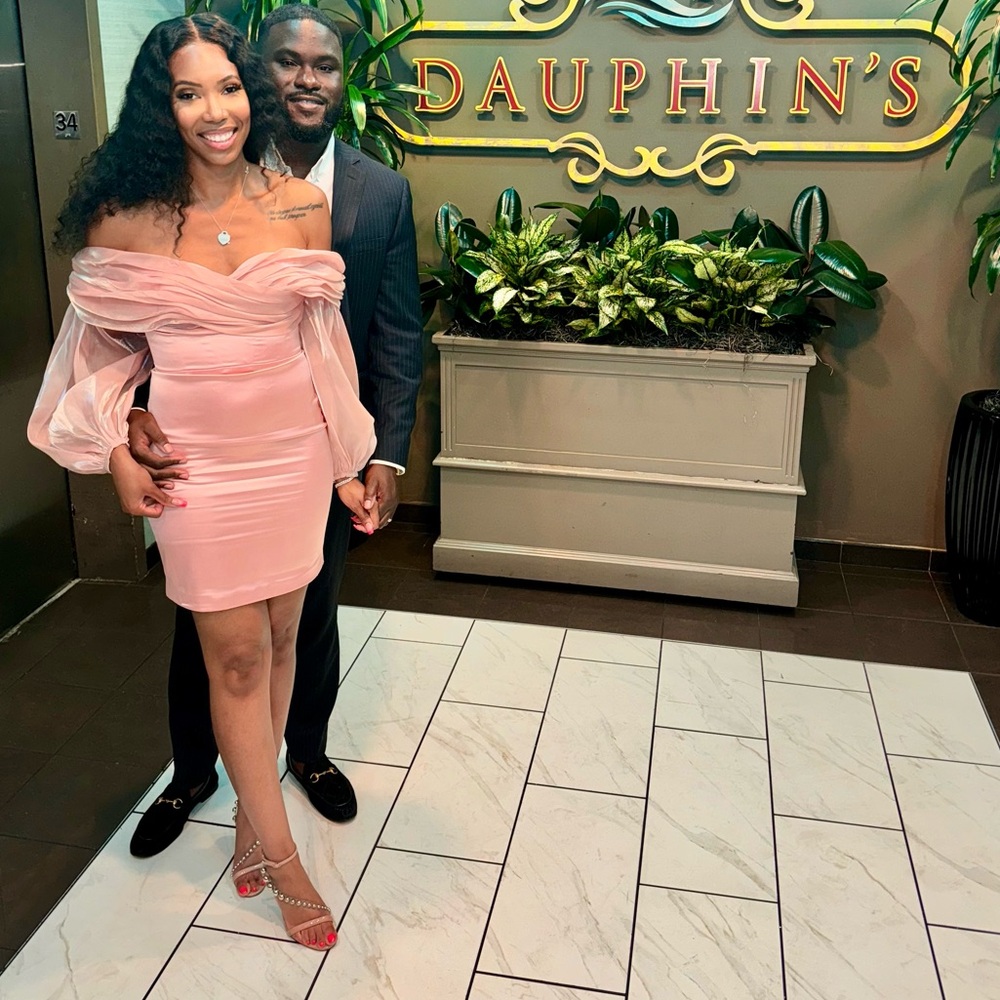 Miss Circle pink off the shoulder dress